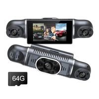 Caméra de Voiture à 3 Canaux 1080P Grand angle de 170° avec 3" Écran LCD Capteur G Vision nocturne Carte 64 GB Incluse