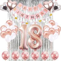JANZDIYS-18e Décorations de Fête-Joyeux Anniversaire pour Fête d'anniversaire de 18 Ans-Bannière Feuille Ballons en Latex