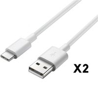 Cable USB-C pour Samsung A20E - A40 - A50 - A70 - A80 - Cable chargeur Type USB-C Blanc 1 Mètre [LOT 2] Phonillico®