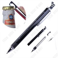 TD® Stylo à bille en métal créatif multifonctionnel stylo cadeau hexagone outil stylo six-en-un tournevis niveau d'échelle -noir