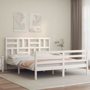 STRUCTURE DE LIT DEX Cadre de lit avec tête de lit blanc King Size bois massif 7426750388596
