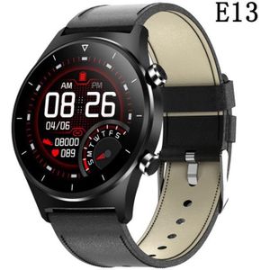 Montre connectée sport E13 Montre Connectée Hommes Sport SmartWatch GPS Support podomètre écran rond Bluetooth montre-bracelet - Noir Cuir