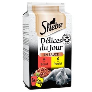 BOITES - PATÉES LOT DE 2 - SHEBA - Délices du Jour en sauce Boeuf Poulet Pâtée pour chat - boite de 6 sachets de 50 g