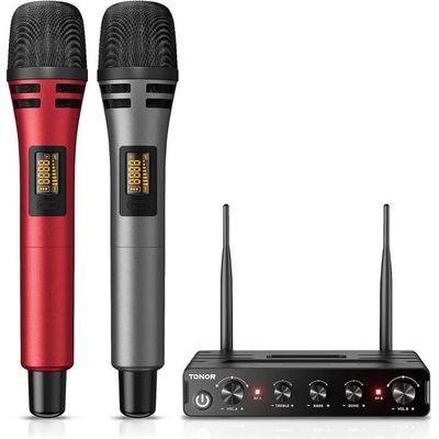 Bewinner Système de Microphone sans Fil UHF, Système de Microphone Portatif  à Double Micro Dynamique sans Fil UHF Professionnel pour Karaoké, Chant de