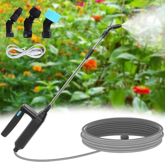 Pulvérisateur Électrique De Jardin Dhqkqg 3.7V – Batterie Rechargeable USB, 4 Buses, Rallonge 60-86 Cm + Tuyau 3m, Idéal Plantes, Toiture & Nettoyage