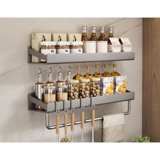 Etagere A Epices Murale YZROHYI 2 Pièces Etagere Epices Cuisine Murale,Porte Epices Mural Rangement épices Cuisine Métal