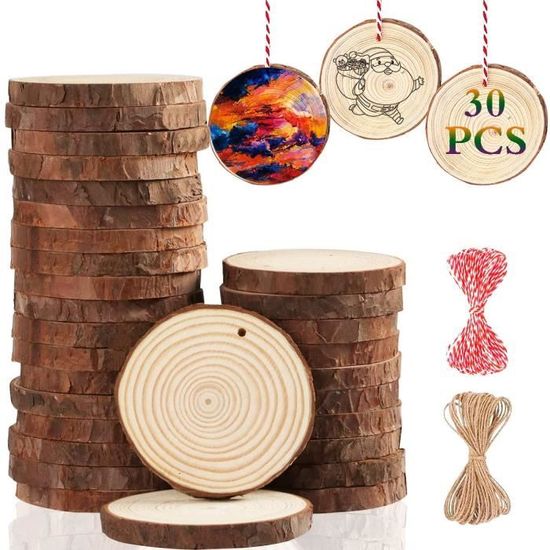 Naturel Rondin de Bois Craft Wood Kit ,Tranche de Bois Pré-percé avec Trou  Cercles et Ecorce Convient pour Décorations : : Loisirs  créatifs