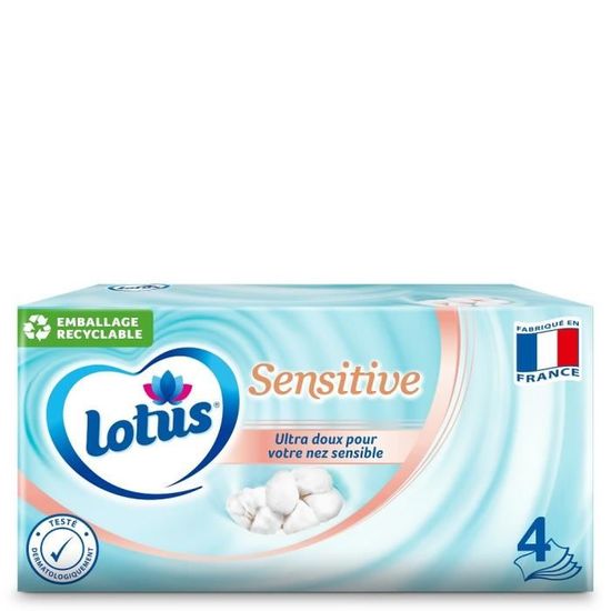 Mouchoirs Lotus Sensitive - Lot De 3 Boîtes De 80 (240 Mouchoirs), 4 Épaisseurs, Ultra Doux, Fabriqués En France - 4