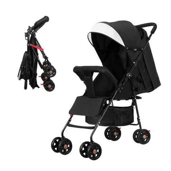 Poussette Pliable Pour Enfant 6 Mois à 4 Ans (jusqu'à 10kg) - Dossier Réglable 100-175°, Poignée Ajustable, Noir