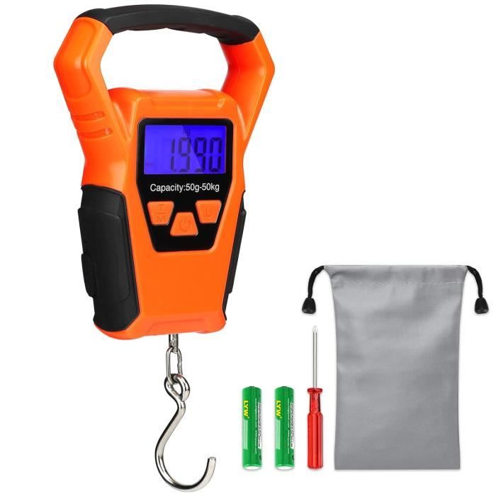 Balance électronique De Pêche Portable 75 Kg - Précision 10 G, écran LED, Avec Ruban à Mesurer, Bouton Tare, Piles AAA - 5