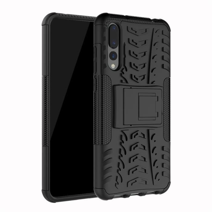 Coque Huawei P20 Pro Etui Double Couche Pare Chocs Antichoc TPU Silicone Housse avec Fonction de Support Amélioré - Noir