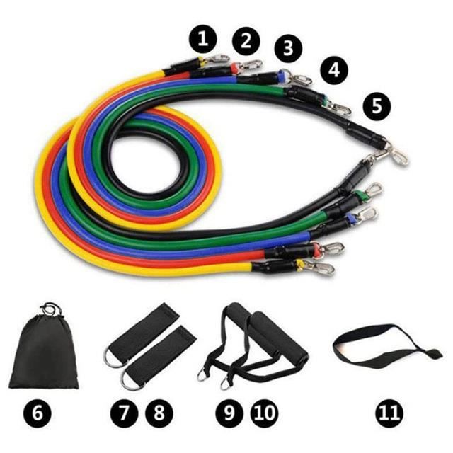11 pièces / ensemble de bande de résistance, tube de yoga, corde de tirage, équipement de fitness