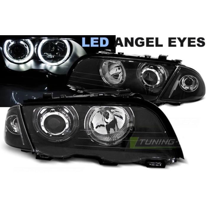 Paire de phares BMW serie 3 E46 98-01 angel eyes led noir-27361163