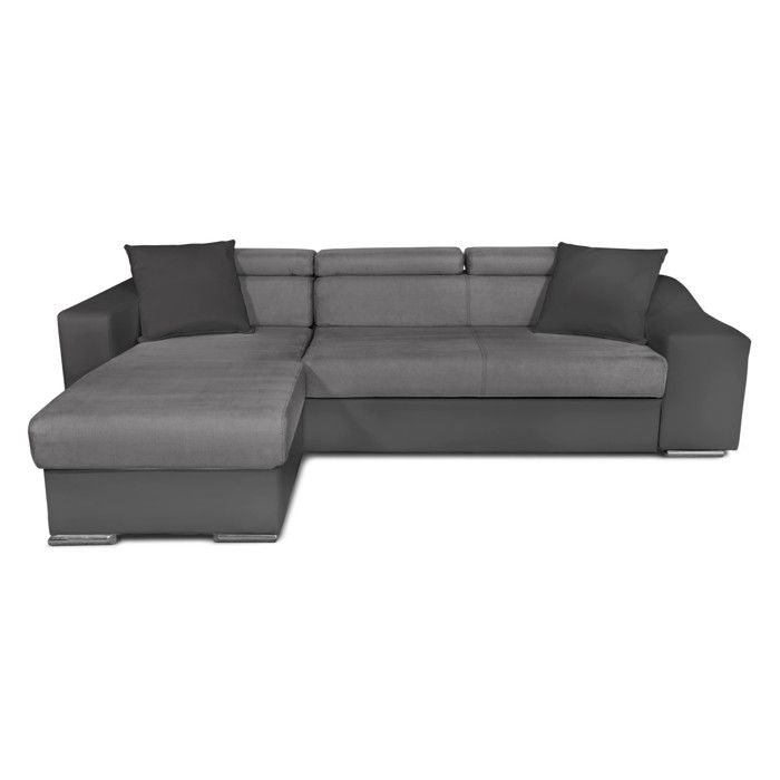 Canapé d'Angle ELONA Convertible en Microfibre et Simili Gris