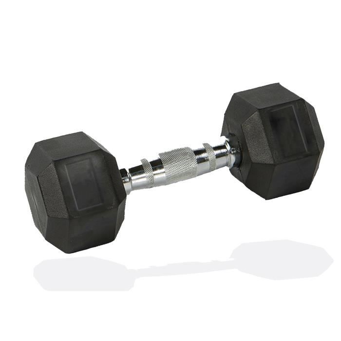 Haltère Hexagonale - Poignée ergonomique chromée - 17,5 kg - Noir