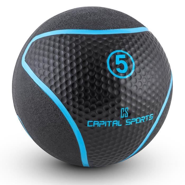 CAPITAL SPORTS Medba - Medecine ball en caoutchouc pour entrainement core & exercices crosstraining, fitness, musculation, MMA (5kg)