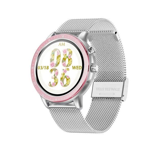 Montre connectée DCU en métal avec deux bracelets, un en métal + un bracelet en silicone gris, avec écran tactile couleur