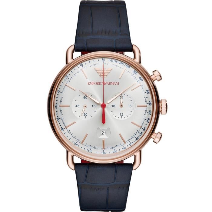 Montre Emporio Armani Chronomètre AR11123 Bracelet en cuir bleu nuit