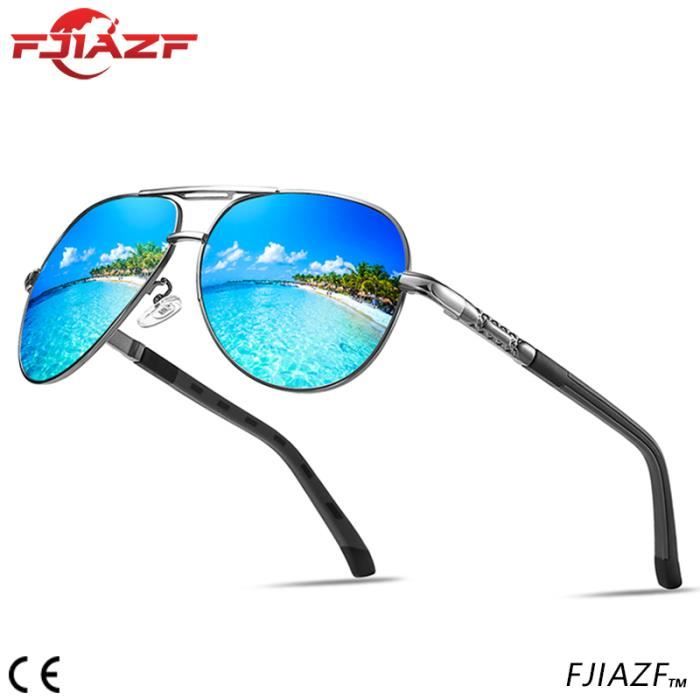 FJIAZF® Lunettes de soleil pour hommes de marque de luxe - Lunettes de soleil polarisées - Protection UV400 - Verres bleus