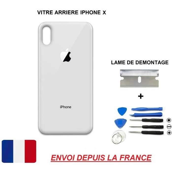 vitre arrière IPHONE X 5.8 argent blanc qualité origine en verre, coque cache batterie double face Adhésifs et kit outils lame de d