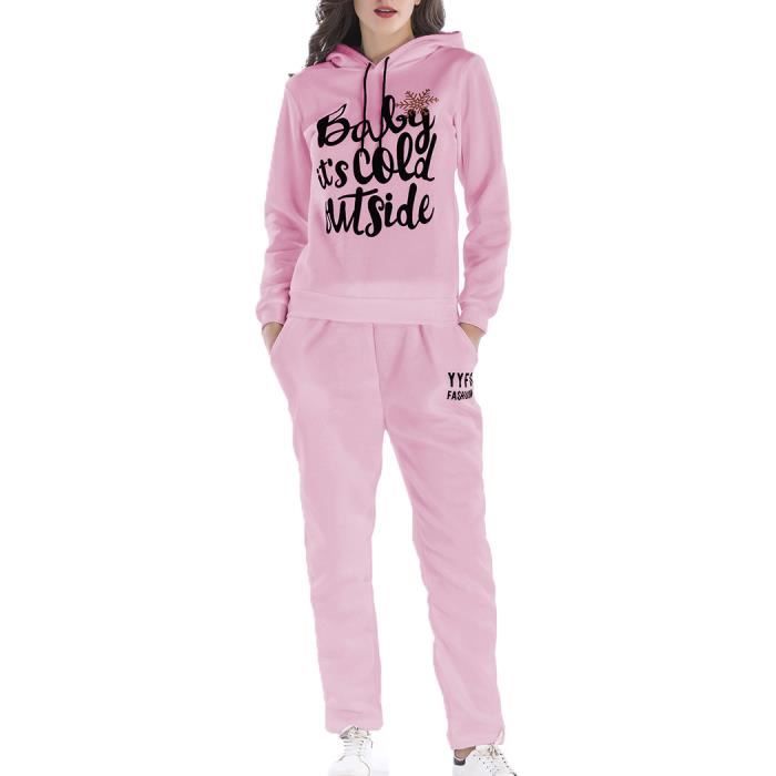 Jogging Survêtement Femme 2 Pièces Ensemble Top Pull Manche Longue Noël Imprimé Cerf du Père David Pantalon Gym Tenue de Sport Rose
