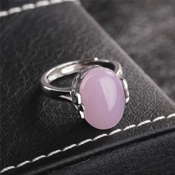 Bague de promesse de pierre de naissance en argent sterling 925 avec pierre rose pour femme Bague réglable