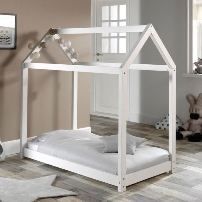 Lit Enfant Design -cabane- 70x140cm Blanc - Paris Prix