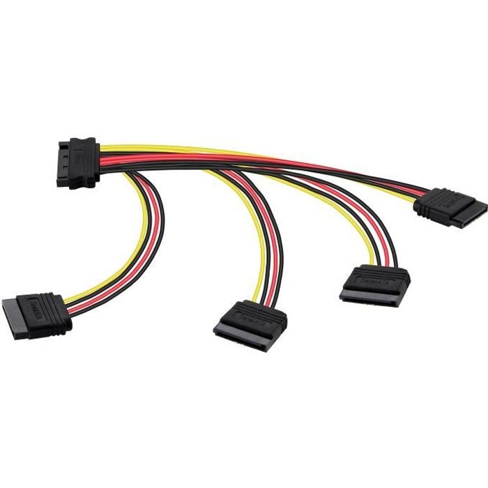 1x 20cm adaptateur secteur SATA (répartiteur quadruple ) (1x fiche (m) 4x prise (f)), pour disque dur,SSD, carte mère,boîtier PC