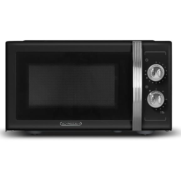 SCHNEIDER - SMW23VMB - Micro ondes gril Vintage - 23 litres - 6 niveaux de puissance - Plateau tournant (27cm) - Noir