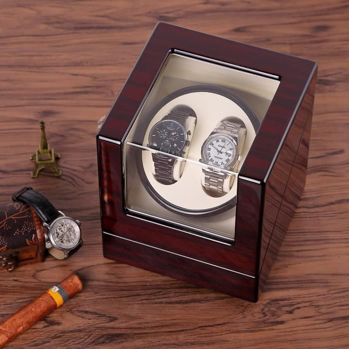 Remontoir à Montres Automatique 2 Montres Remontoir Tourne Silencieux en Bois Homme Femme