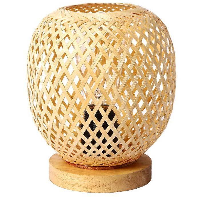 WOTTES Bambou Tressé Lampe De Chevet 1PCS BohèMe Lampe De Bureau Base En Bois Faite à La Main Créative Lampe de table15*20.5CM