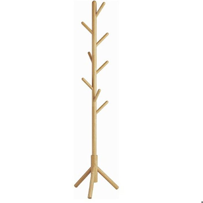 Portemanteau en Bois Portant à Vêtements avec 8 Crochets Porte Manteau sur Pieds Assemblage Facile(Couleur Bois)