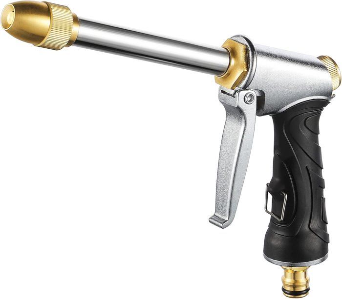 Pistolet D'Arrosage Haute Pression En Métal – Lance Pulvérisateur Robuste Avec 3 Adaptateurs Pour Lavage Voiture, Jardin Et Vitres