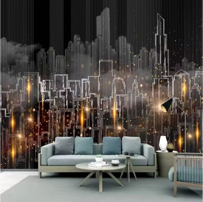Papier Peint Panoramique 3D peint à la main moderne nuit paysage urbain ...