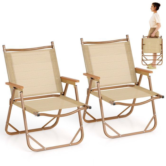 COSTWAY Lot de 2 Chaises de Jardin Pliantes avec Accoudoirs Cadre en Aluminium Charge 180 kg Légère Portable pour Camping Plage