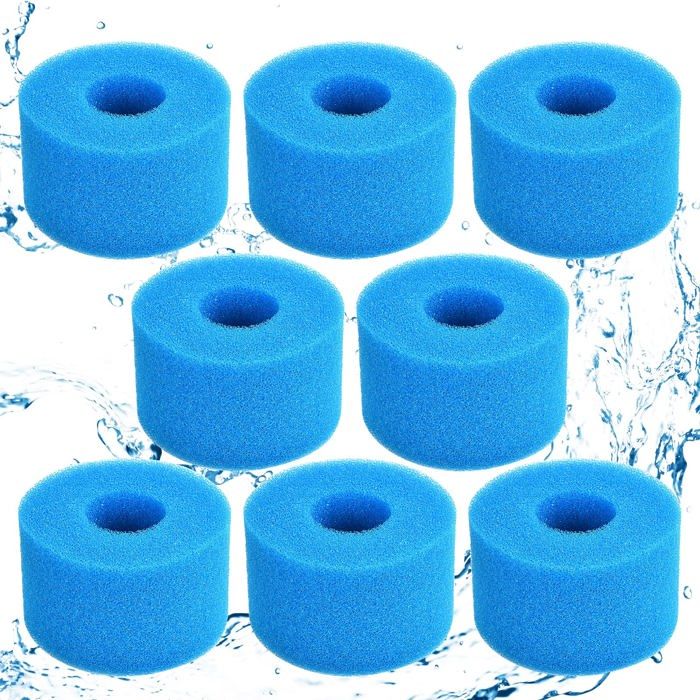 Lot de 8 Cartouches Filtre Mousse Type S1 Bleu - Éponge filtrante réutilisable et lavable pour piscine spa aquarium