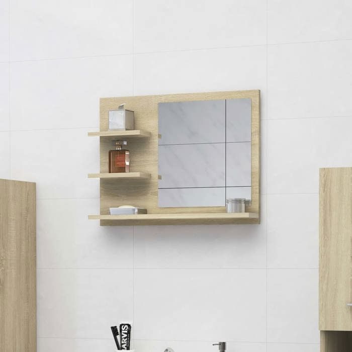 Miroir de salle de bain - vidaXL - Chêne sonoma - 3 étagères - 60x10 5x45 cm
