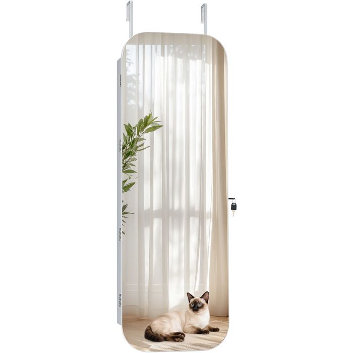 Armoire à Bijoux - DUOKU - MSL-SS1001 - Miroir Pleine Longueur - Montage Mural ou sur Porte - Blanc