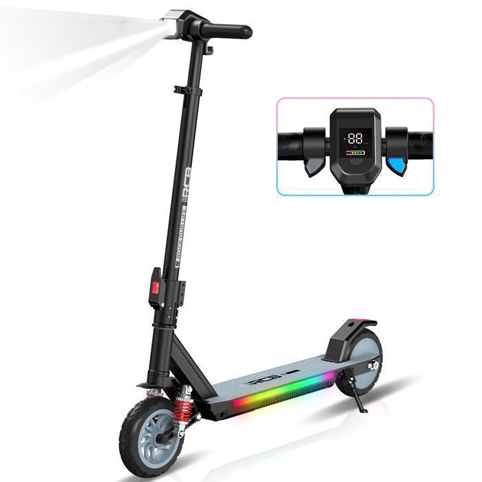 RCB R12 MAX Trottinette Électrique Noir – 220W – 3 Vitesses – 7” – LED colorés – Écran numérique – 15KM – Meilleur cadeau