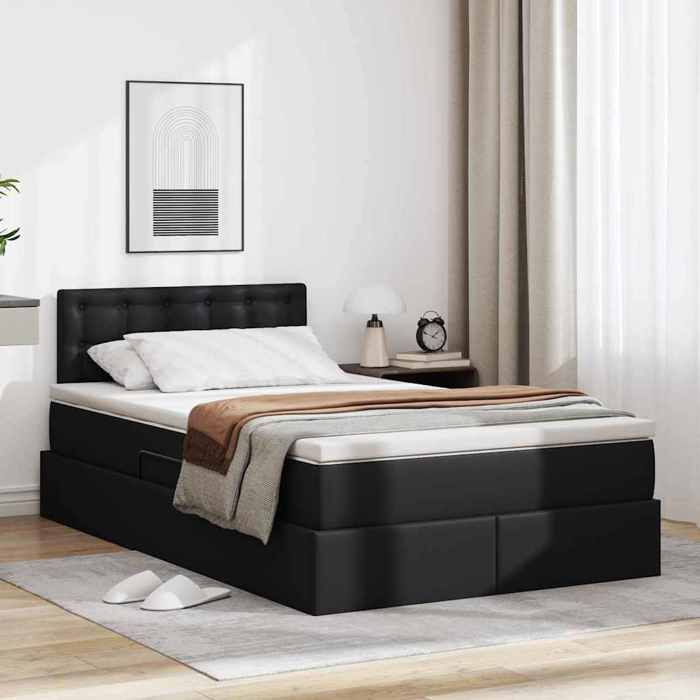vidaXL Lit avec rangement et matelas Noir 120 x 190 cm Simili cuir 3370385