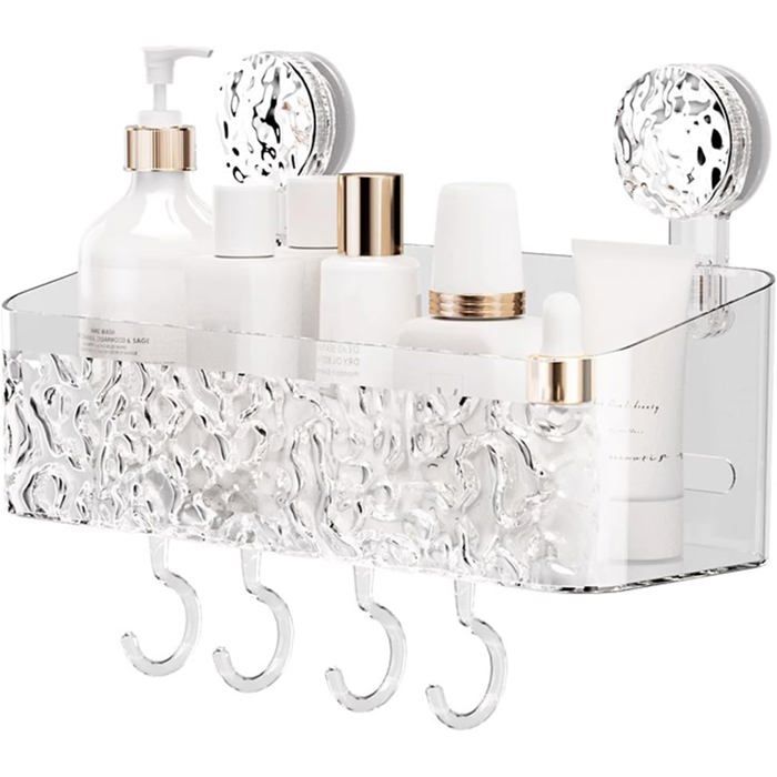 Étagère de douche à ventouse avec ventouse transparente sans perçage pour salle de bain cuisine salon livrée avec 4 Label