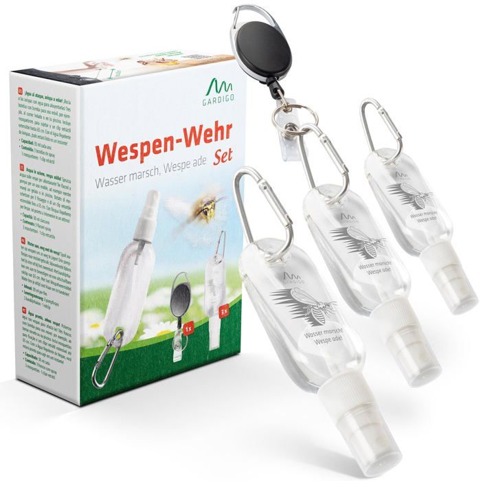 Pulvérisateur anti-guêpes portable - Gardigo - Lot de 3 - Transparent - Avec mousqueton - Clip à rouleau 65 cm