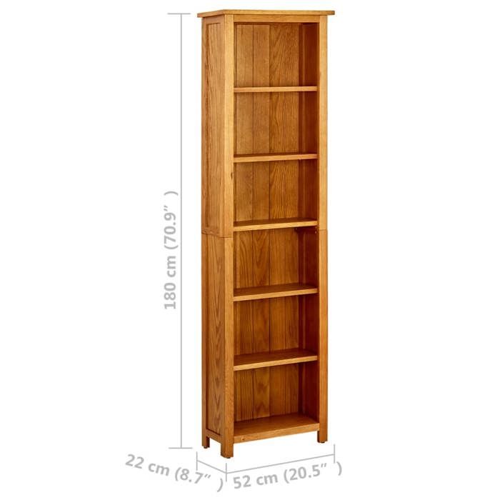 Cabinet de Livre SOLOMOON CHIC Bibliothèque à 6 niveaux - Pour salon/bureau - 52x22x180 cm Bois de chêne massif BB746