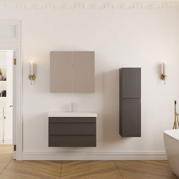 Meuble de salle de bain Lara 80 cm – Ensemble 3 pièces anthracite avec vasque céramique et armoire miroir
