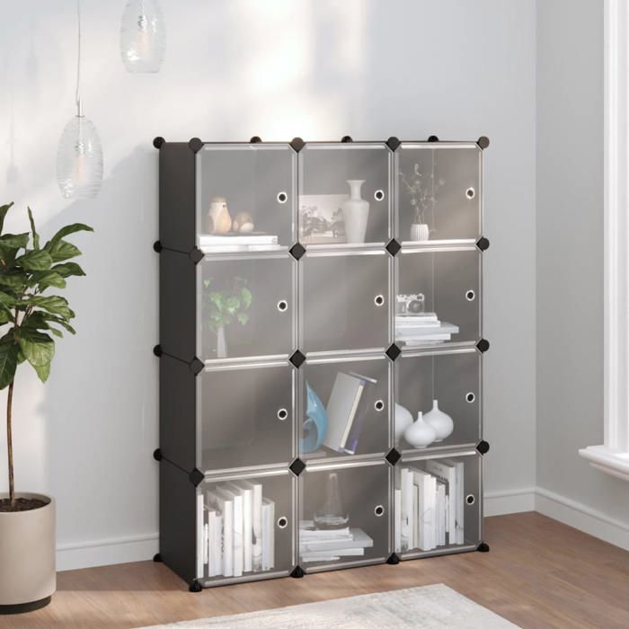 SALE 2026 Meuble à chaussures Noir - Cubes de rangement 12 pcs avec portes noir PP PRO238222162