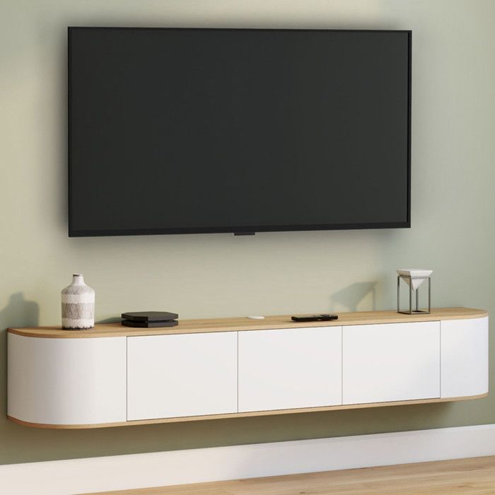 ID MARKET meuble tv LEORA 3 portes et 3 tiroirs 180 cm bois suspendu