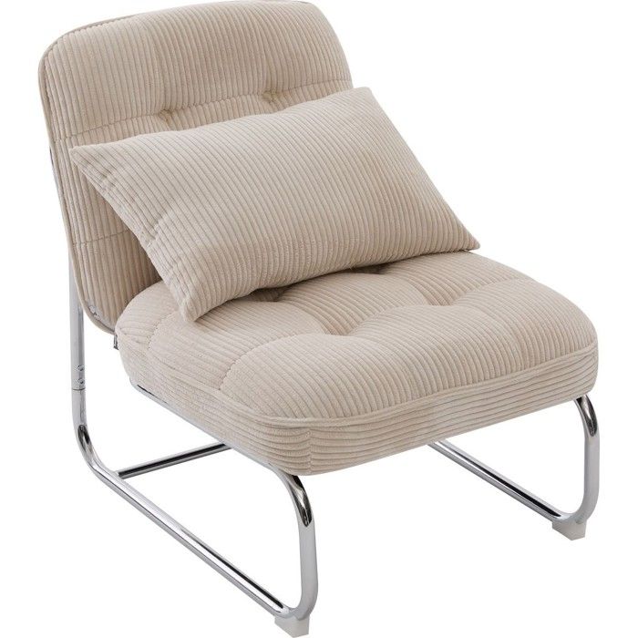 Fauteuil en velours côtelé beige piètement chromé - Marvin