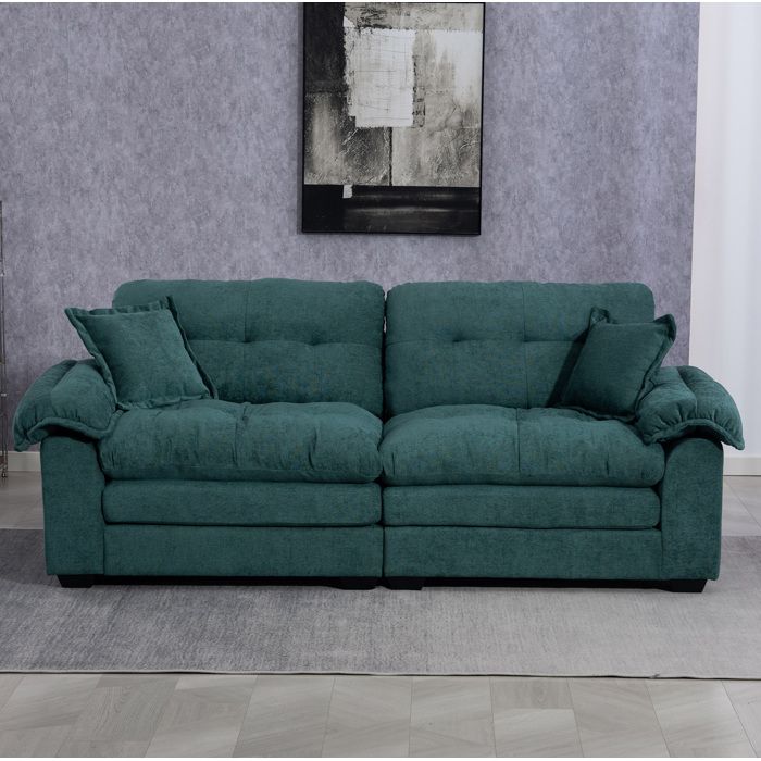 MEUBLIV Canapé double canapé capitonné avec 2 coussins de fauteuil assortis 213 4x90 1x87 6 cm chenille vert