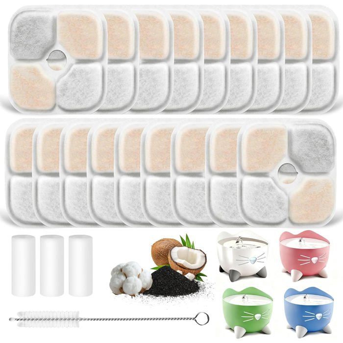 Meilleurs prix pour Filtre pour fontaine à eau pour chat - ZGEER - 18 filtres - 3 tuyaux - Compatible Catit Pixi 25 L - Triple filtration