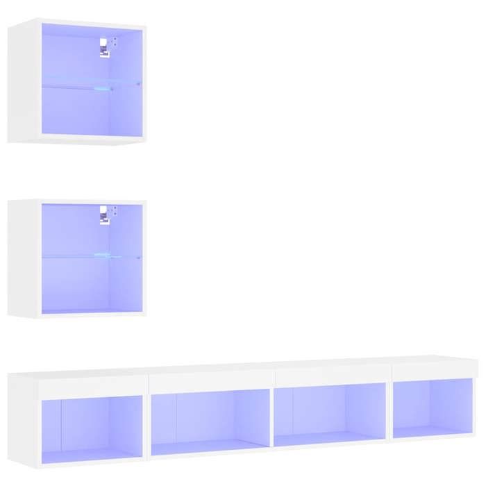 Promo 2026Unités murales TV avec LED 5 pcs banc TV meuble hifi vidaxl TABLE TV blanc - Bois dingénierie - M6882197